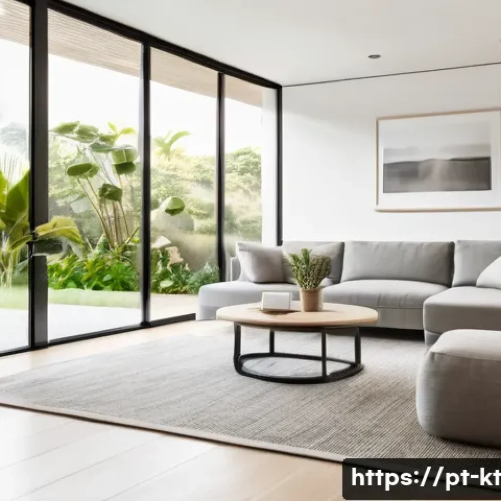 기술 통합 생활환경을 위한 체크리스트 - A modern Brazilian living room showcasing a smart home setup focused on security and energy efficien...