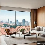 Home 21 IoT 기반 생활환경 디자인의 미래 - A modern Brazilian living room featuring smart home technology: a middle-aged person wearing casual ...