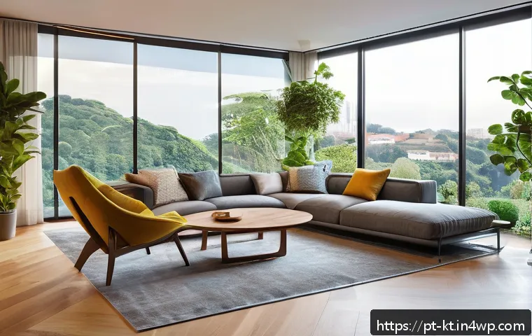 기술 통합을 통한 공간 디자인 개선 - A modern Brazilian living room showcasing smart home automation: a sleek smartphone interface contro...