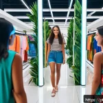 Home 23 기술 통합에 대한 소비자 인식 조사 - A modern retail store scene in São Paulo, Brazil, showcasing a diverse group of adult customers inte...