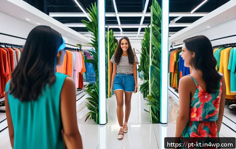 기술 통합에 대한 소비자 인식 조사 - A modern retail store scene in São Paulo, Brazil, showcasing a diverse group of adult customers inte...